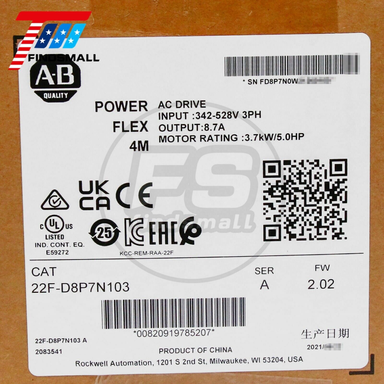 22F-D8P7N103 PowerFlex 4M-3.7 kW (5 HP) AC Drive