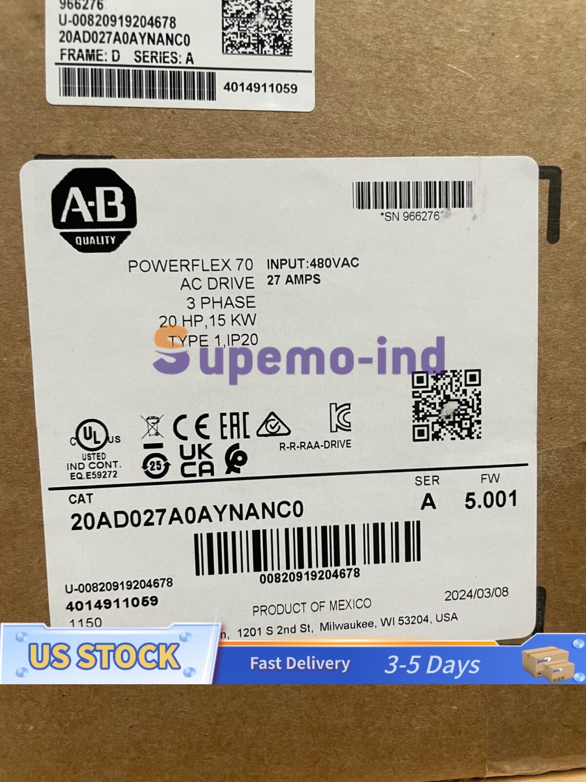 20AD027A0AYNANC0 Allen Bradley PowerFlex 70 AC Drive