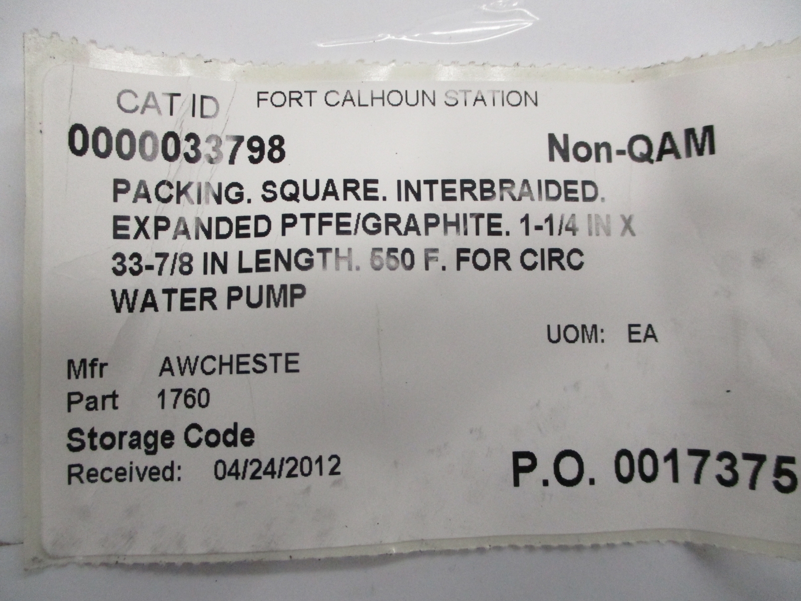 INDUSTRIAL SPARE 1760 EXPANDED PTFE/GRAPHITE NSNP