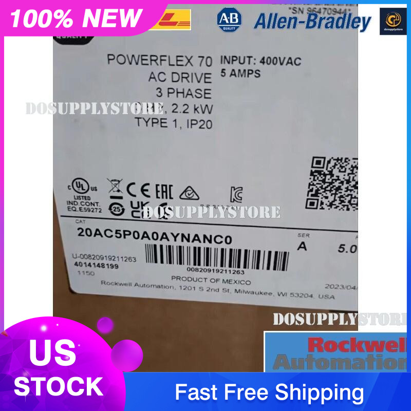 New Allen Bradley 20AC5P0A0AYNANC0 3-Phase 2.2kW 5A 400V 3HP AC Drive