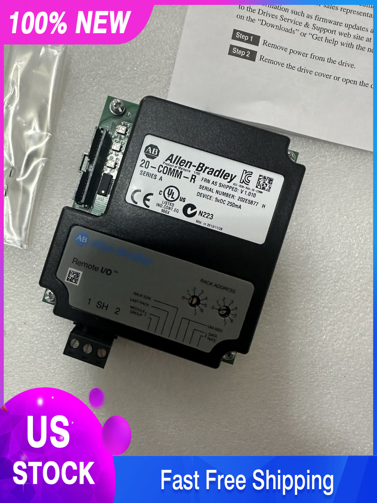 ALLEN BRADLEY 20-COMM-R SER A FRN V 1.010 REMOTE I/O COMMUNICATIONS MODULE