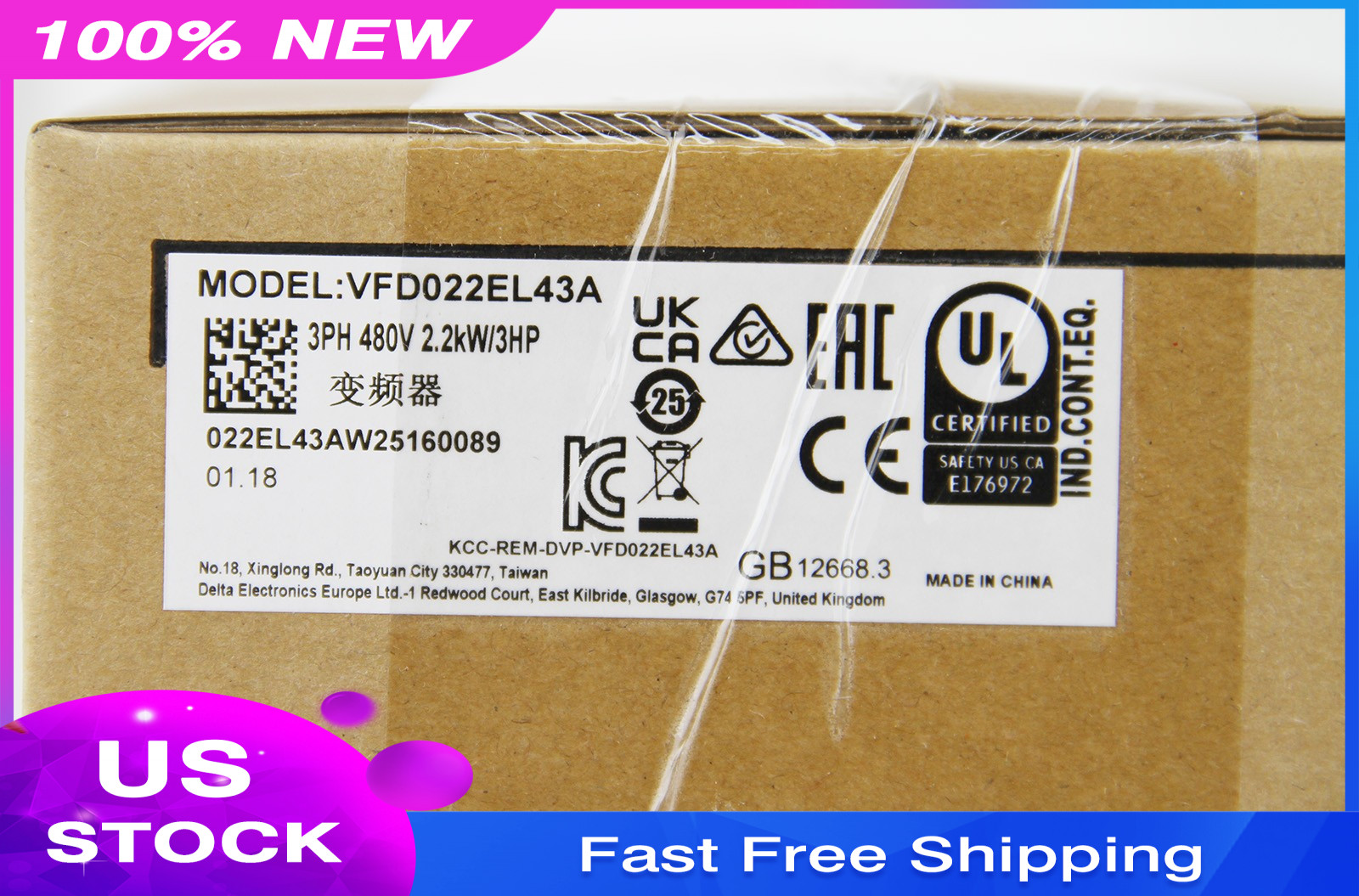NEW Delta VFD022EL43A PLC Programmable 3Hp 460V Three Phase Input AC Micro Drive