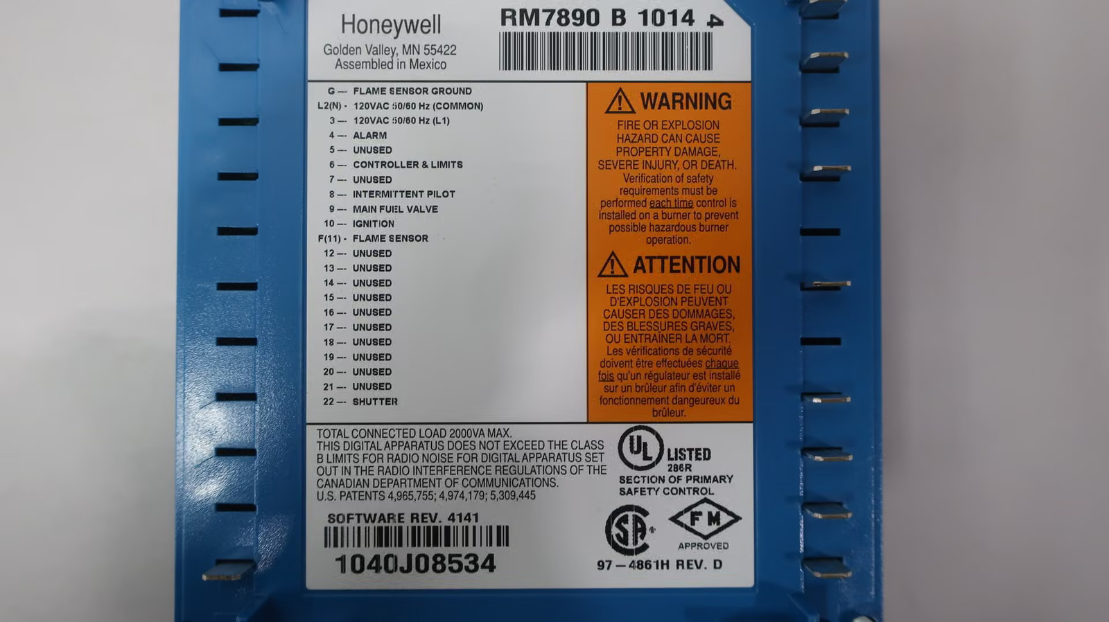 Honeywell RM7890 B 1014 Burner Control 120v-ac