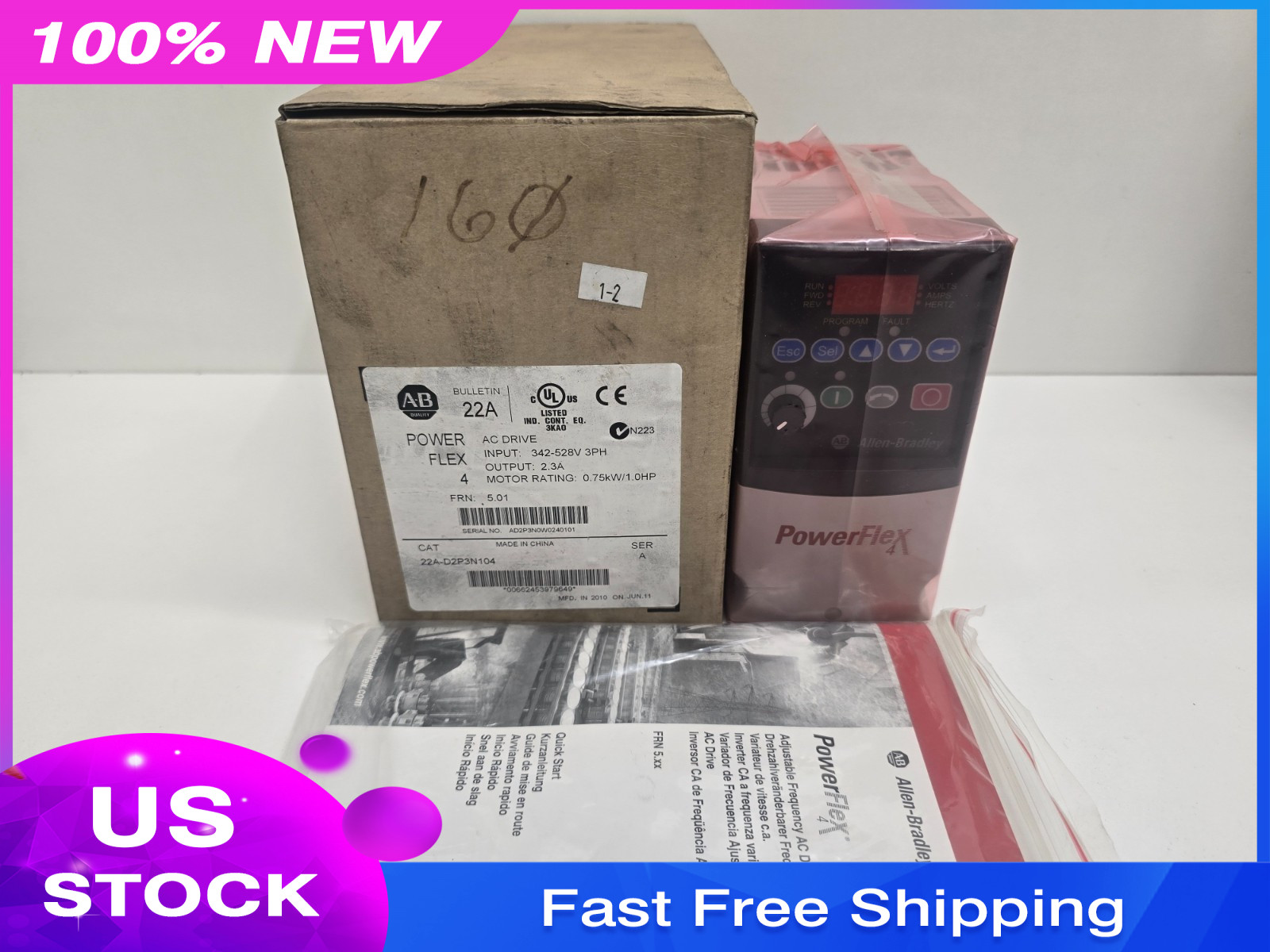 NEW IN BOX! ALLEN-BRADLEY 0.75KW 1.0HP POWERFLEX 4 AC DRIVE 22A-D2P3N104