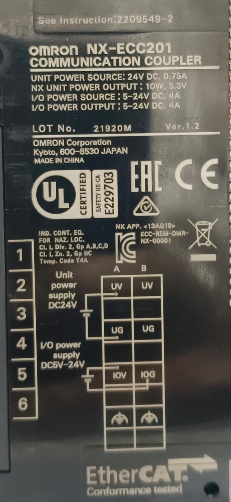 ( 1 PLC of 6x )OMRON NX-END01, NX-OD5121, (2) NX-ID5442, NX-CIF101, NX-ECC201