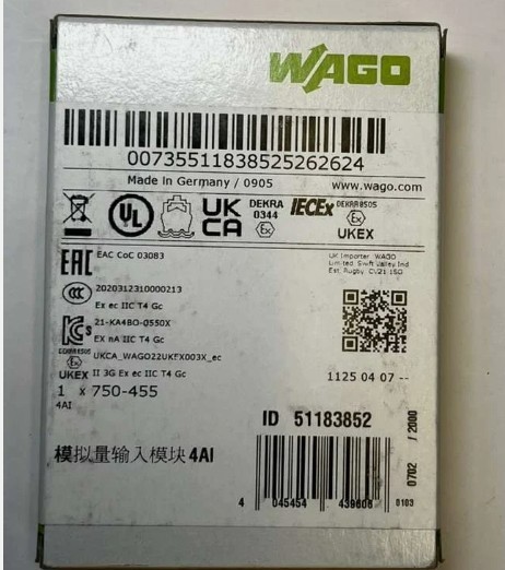 New In Box WAGO 750-455 4-Channel Analog Input PLC Module 750-455