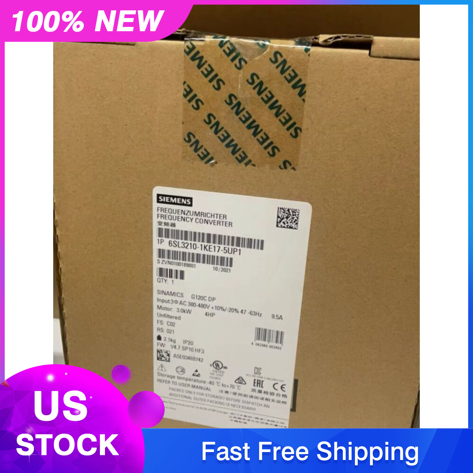 New Siemens 6SL3210-1KE17-5UP1 SINAMICS G120C 3,0KW Power Module Expedited Ship