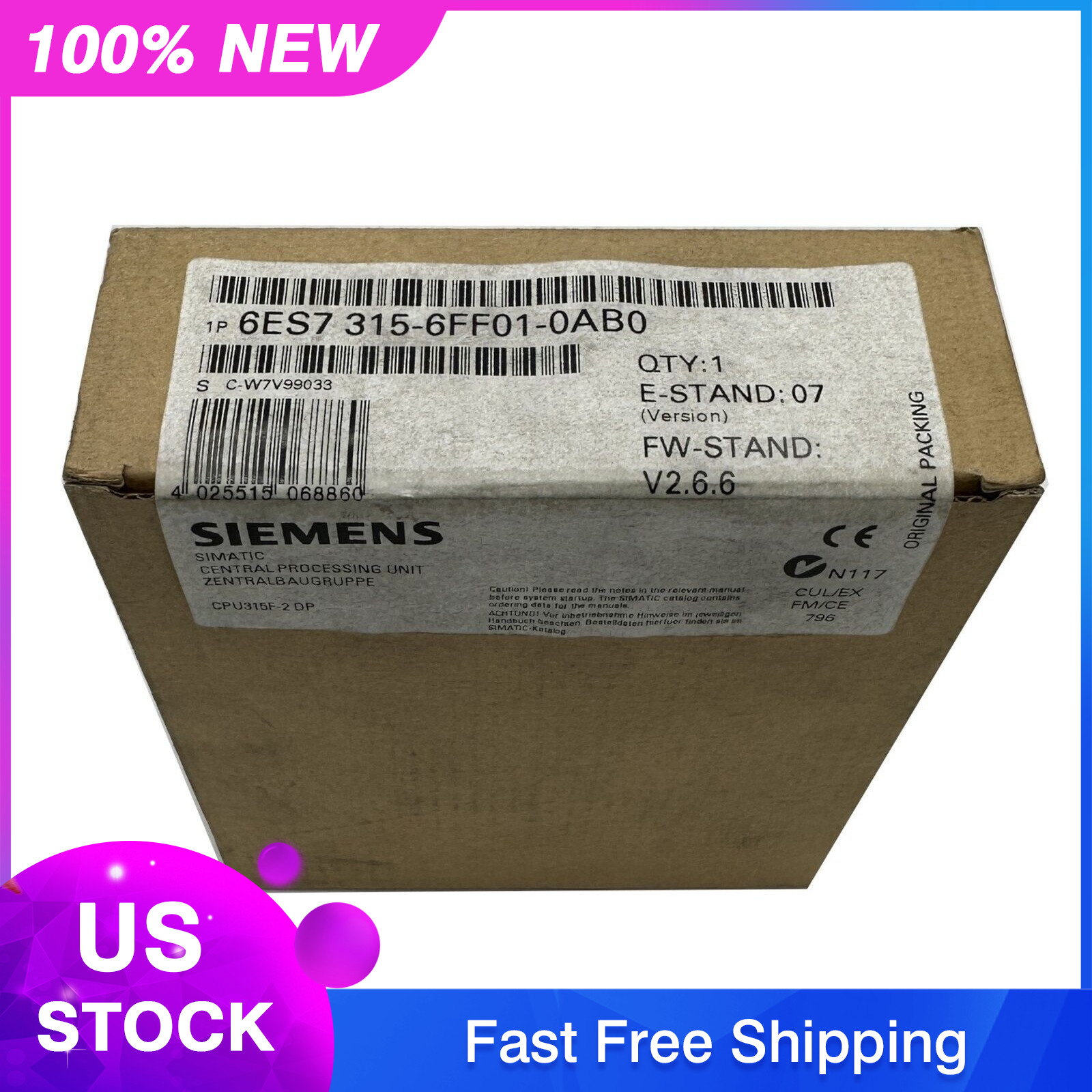 Siemens Simatic S7 CPU -6ES7315-6FF01-0AB0 / 6ES7 315-6FF01-0AB0 -NEW