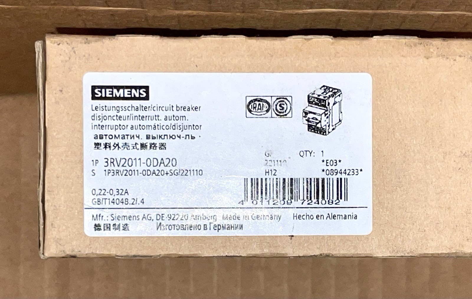PLC SIEMENS PLC 3RV2011-0DA20 NEW BOX FAST DELIVERY AND SHIPPING