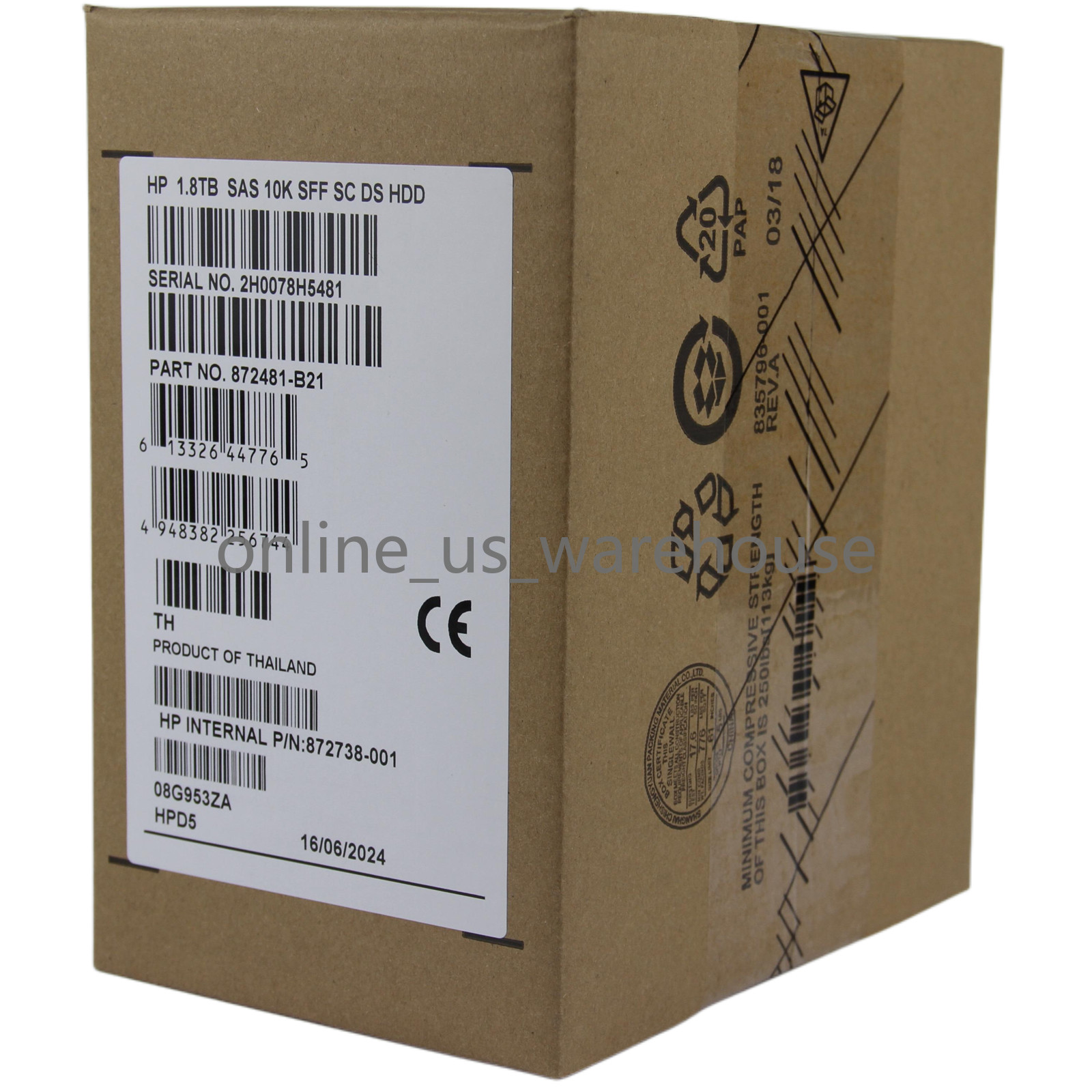 HPE 872481-B21 872738-001 1.8TB SAS 10K 12Gb/s 2.5″ 512E HDD Hard Drive New- US