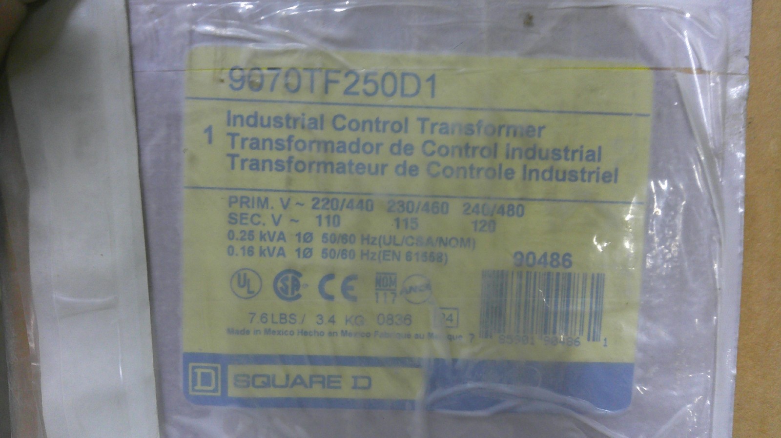 Square D 9070TF250D1 Industrial Control Transformer 0.16kva 0.25kva New