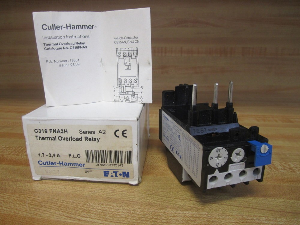 Cutler Hammer C316 FNA3H Eaton Overload Relay C316FNA3H 1.7 – 2.4A (Pack of 3)