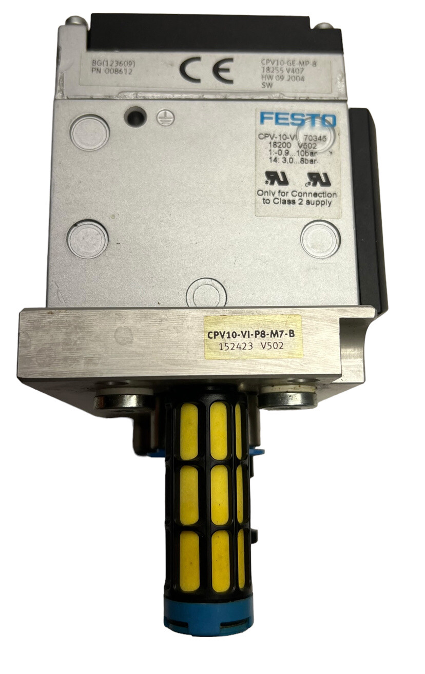 FESTO 18200 Valve Block Island CPV10-VI, CPV10-GE-MP-8 Block 18255, w/8 Valves