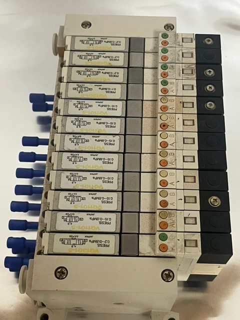 SMC BANK OF SOLENOID VALVES, 7 EA VQ1101-5, 4 EA. VQ1301-5, 1 EA. VQ1201-5