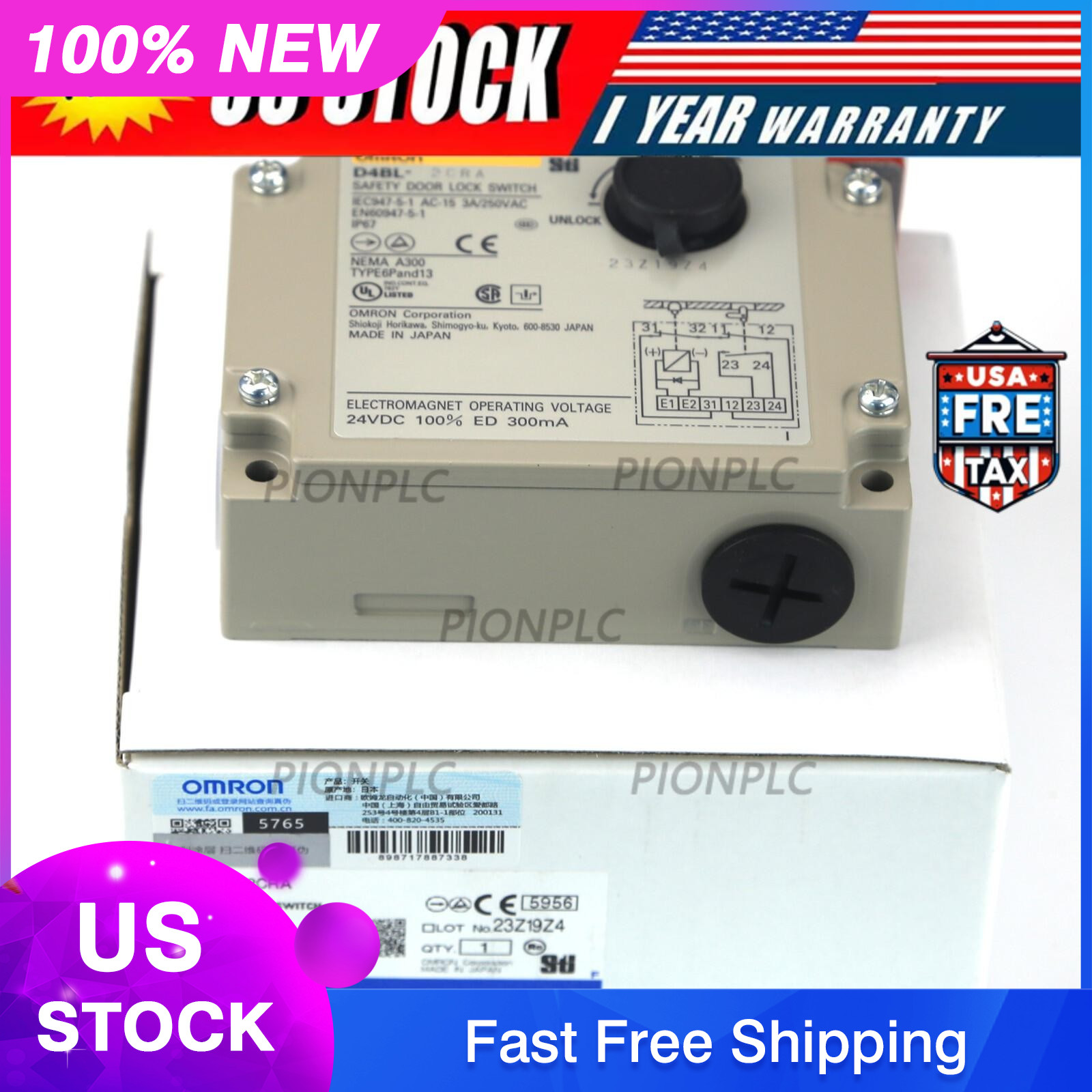 1PC Omron D4BL-2CRA D4BL2CRA Guard Lock Safety-Door Switch US Free TAX