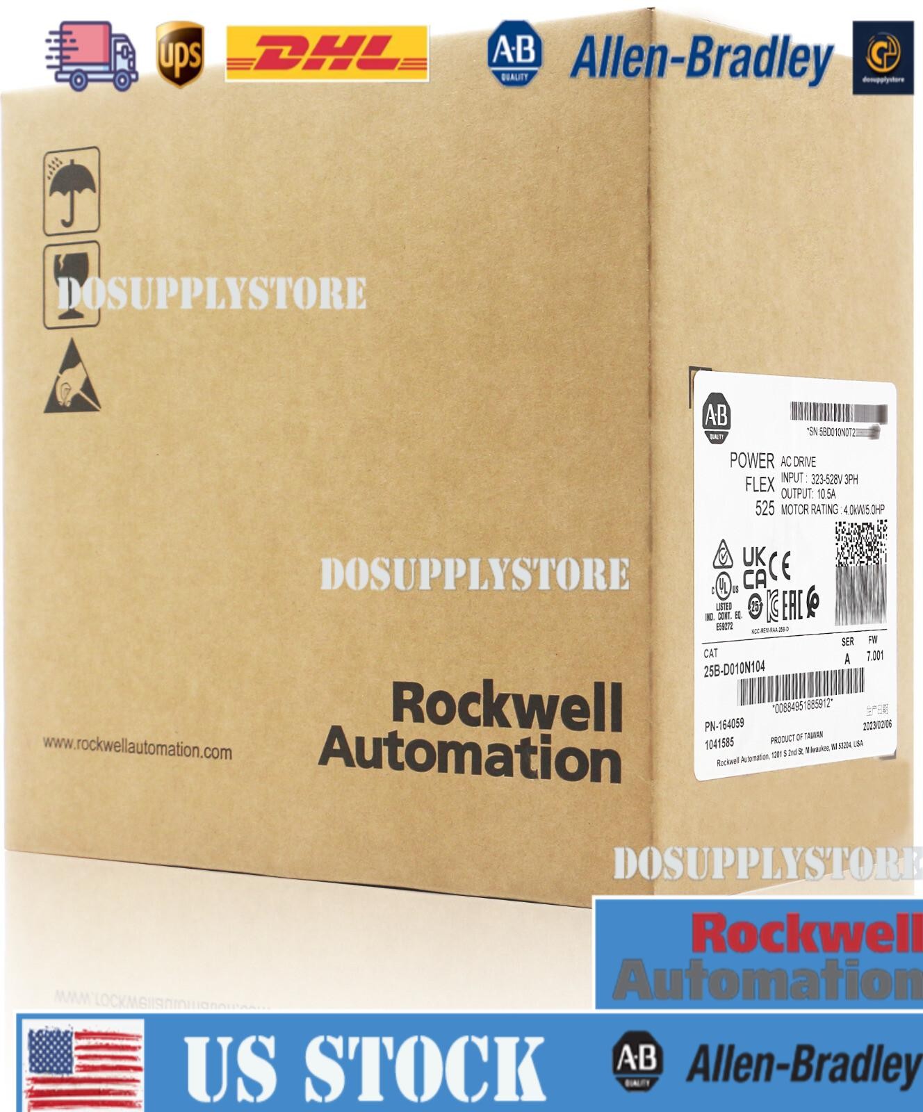 New AB 25B-D010N104 /A Powerflex 525 AC Drive 5HP 4.0KW DO