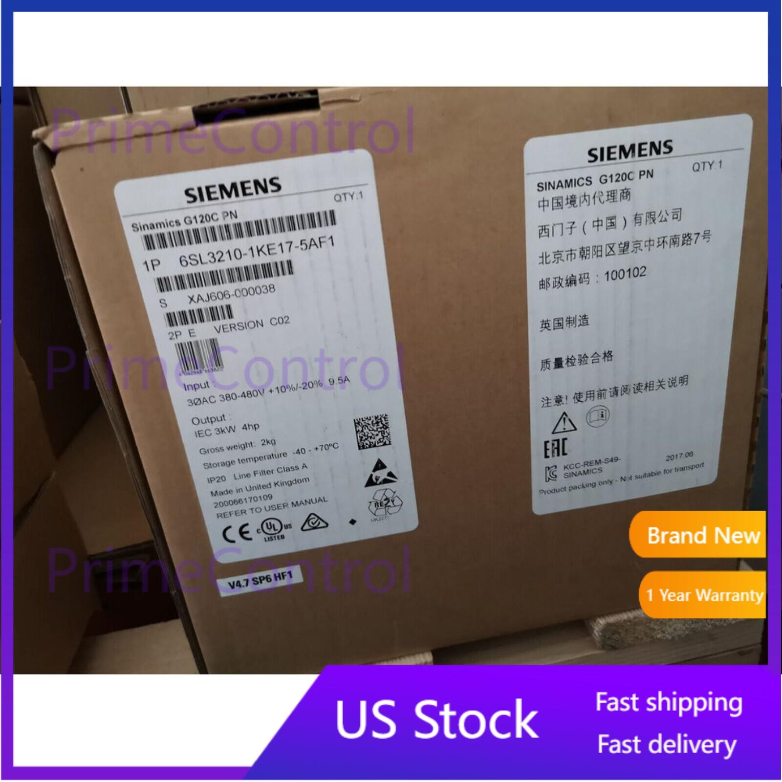 New Siemens 6SL3210-1KE17-5AF1 6SL32101KE175AF1 G120C RATED POWER 3,0KW