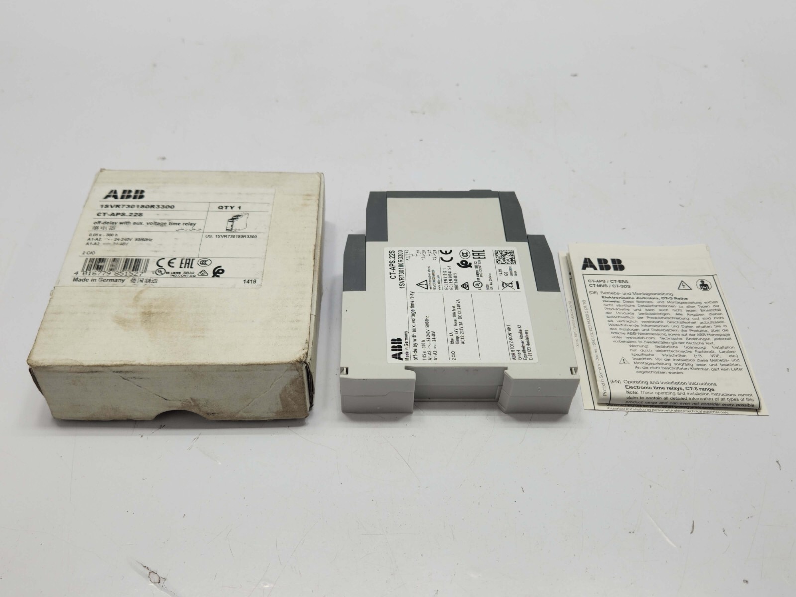 ABB CT-APS.22S OFF-DELAY WITH AUX. VOLTAGE TIME RELAY 1SVR730180R3300