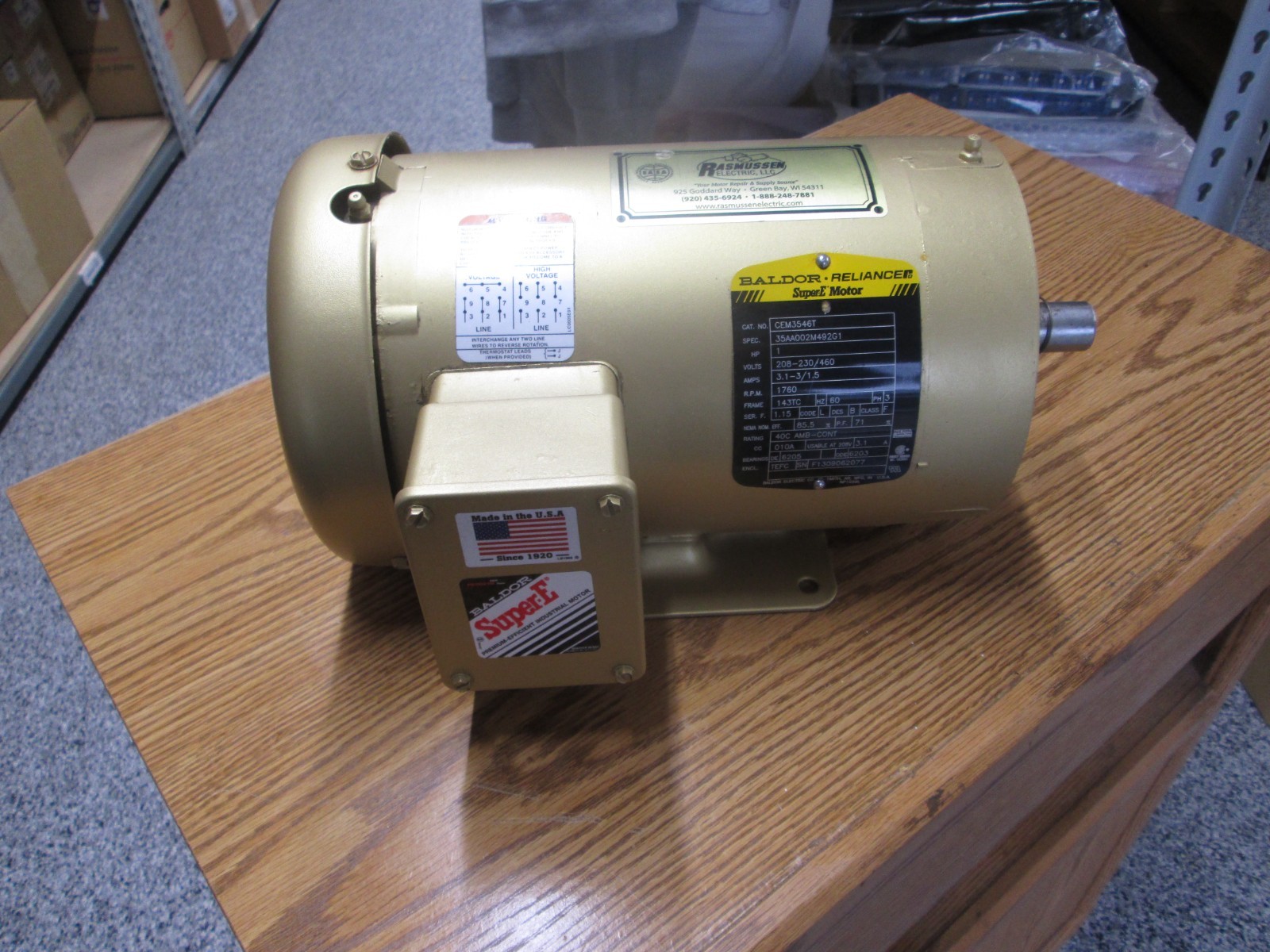 BALDOR SUPER-E CEM3546T AC MOTOR 1 HP RPM 1760 FRAME 143TC **NEW**