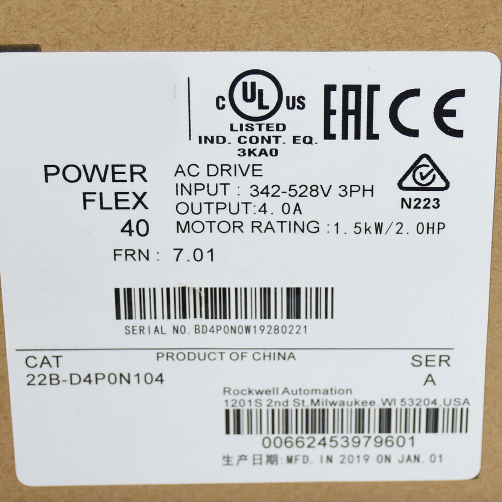 New Allen-Bradley 22B-D4PON104 PowerFlex 40 AC Drive