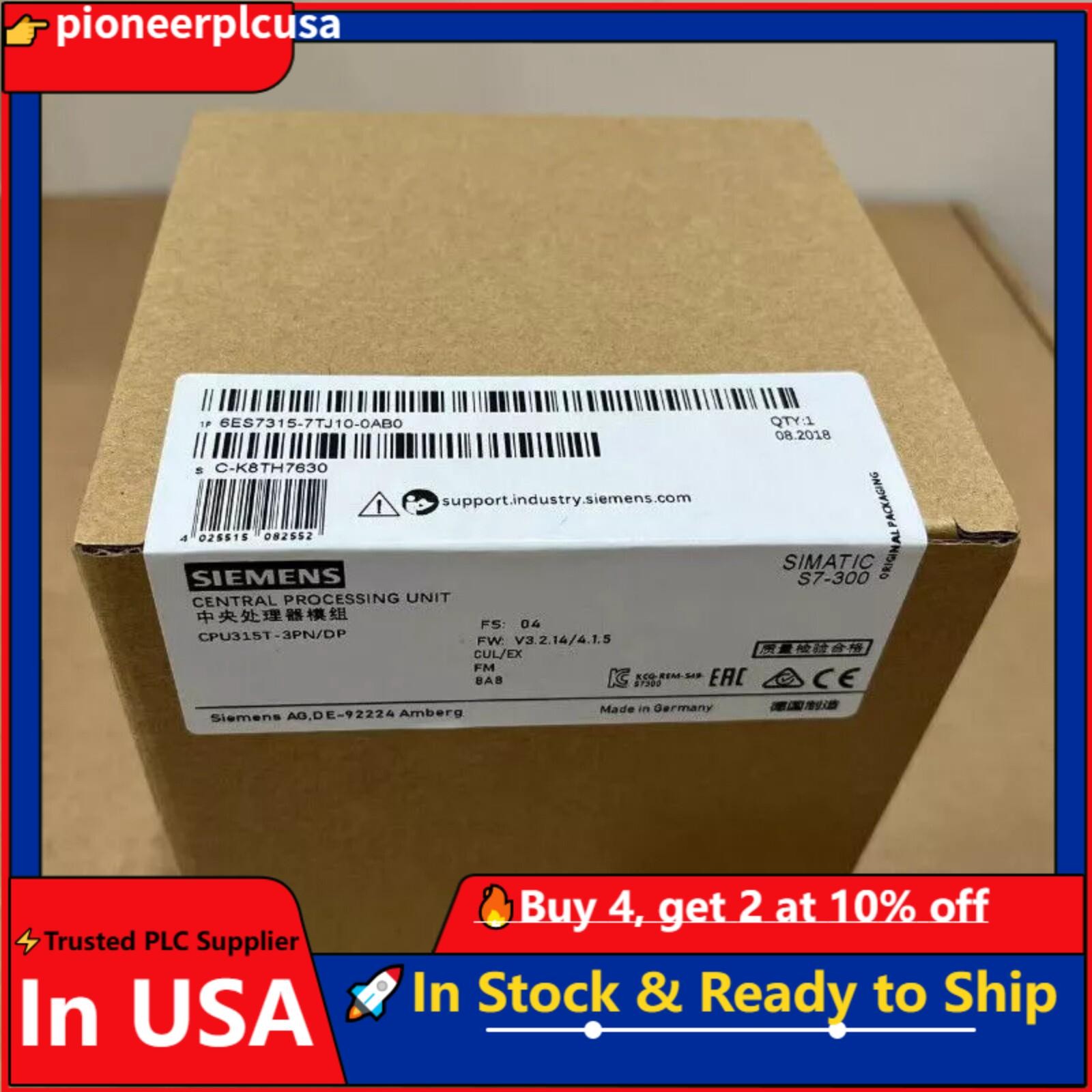 New Siemens S7-300 CPU 315T-3 PN/DP 6ES7315-7TJ10-0AB0 6ES73157TJ100AB0