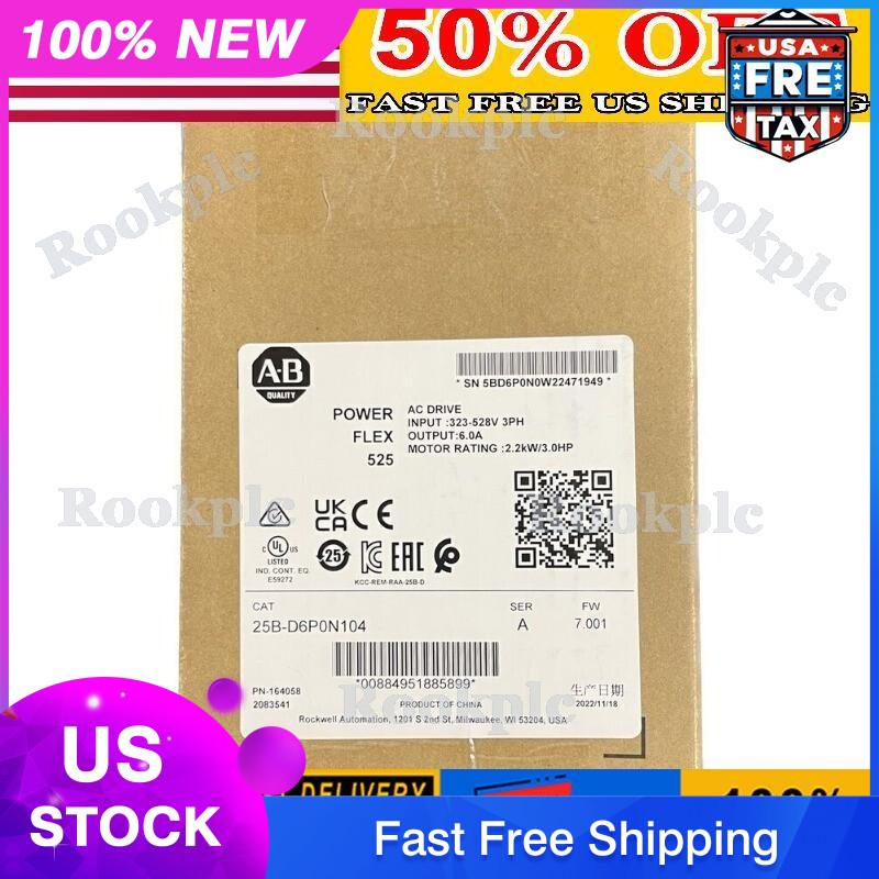 NEW AB 25B-D6P0N104 PowerFlex 525 2.2kW 3Hp AC Drive 25B D6P0N104 US Free Tax