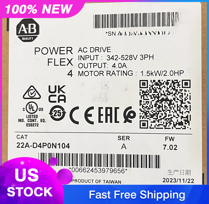 AllenBradley 22A-D4P0N104 PowerFlex4 1.5 kW 2HP AC Drive 480VAC 3PH LED Display