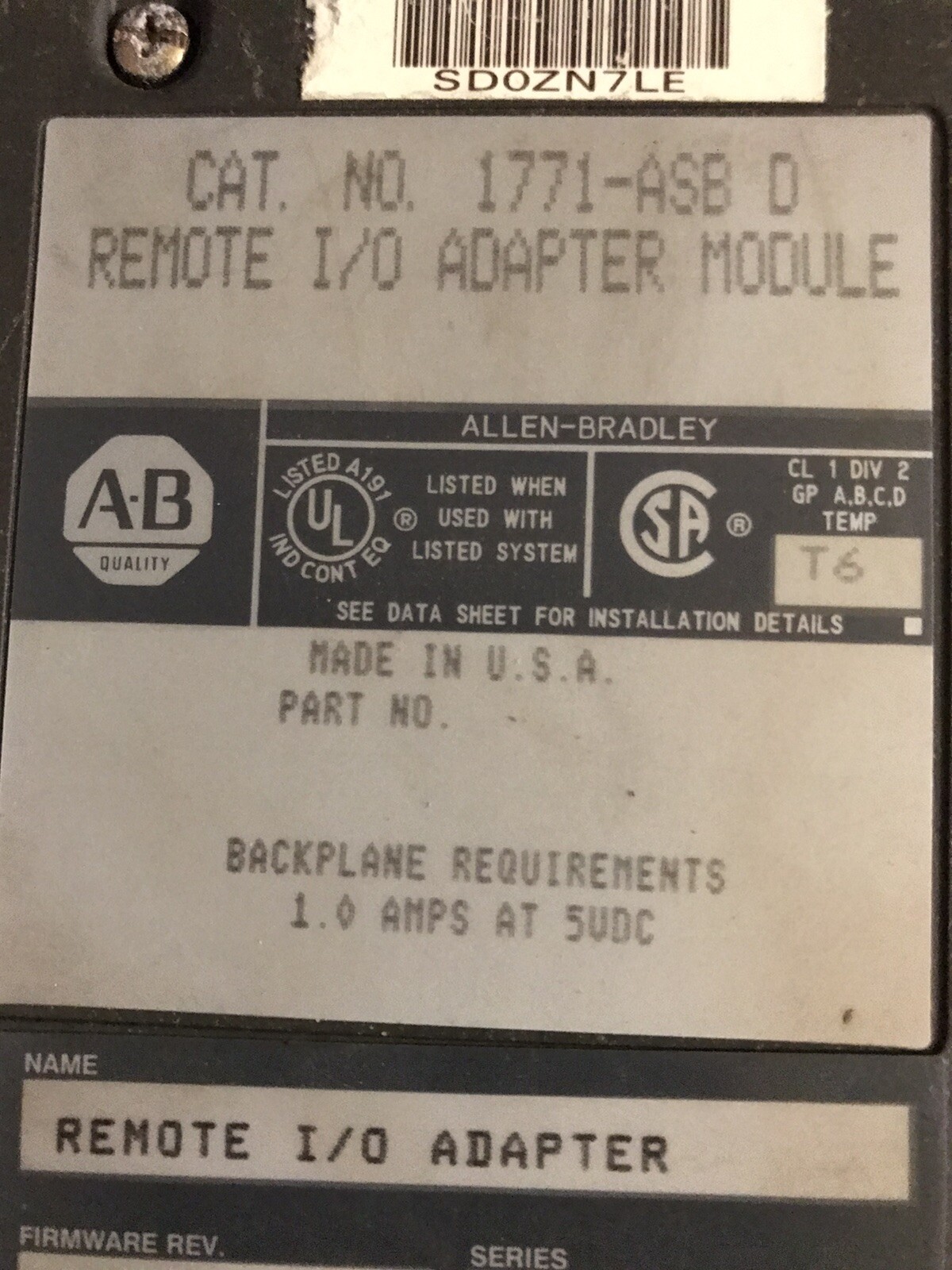 Allen-Bradley 1771-ASB D Adapter Module