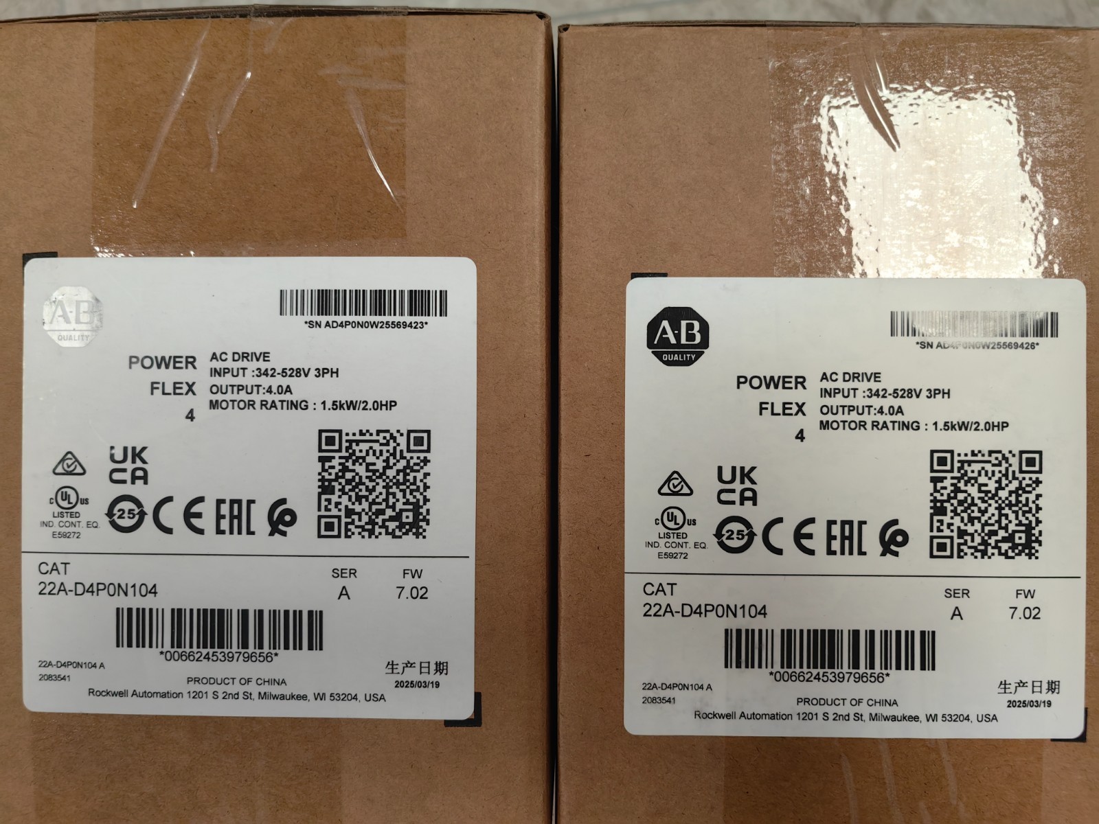 2025 New Allen-Bradley 22A-D4P0N104 Ser A PowerFlex 4 AC Drive 1.5 kW 2HP
