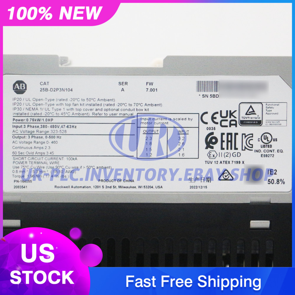 New Sealed Allen Bradley AB 25B-D2P3N104 PowerFlex 525 0.75kW 1Hp AC Drive