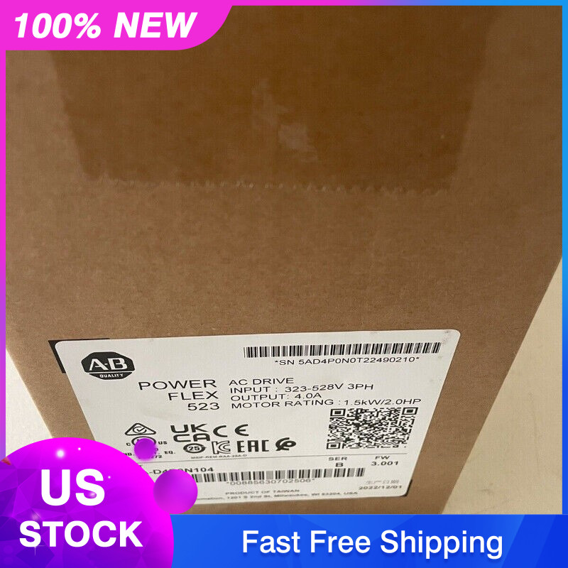 New Sealed Allen-Bradley 25A-D4P0N104 Ser B PowerFlex 523 AC Drive 1.5kW 2.0HP