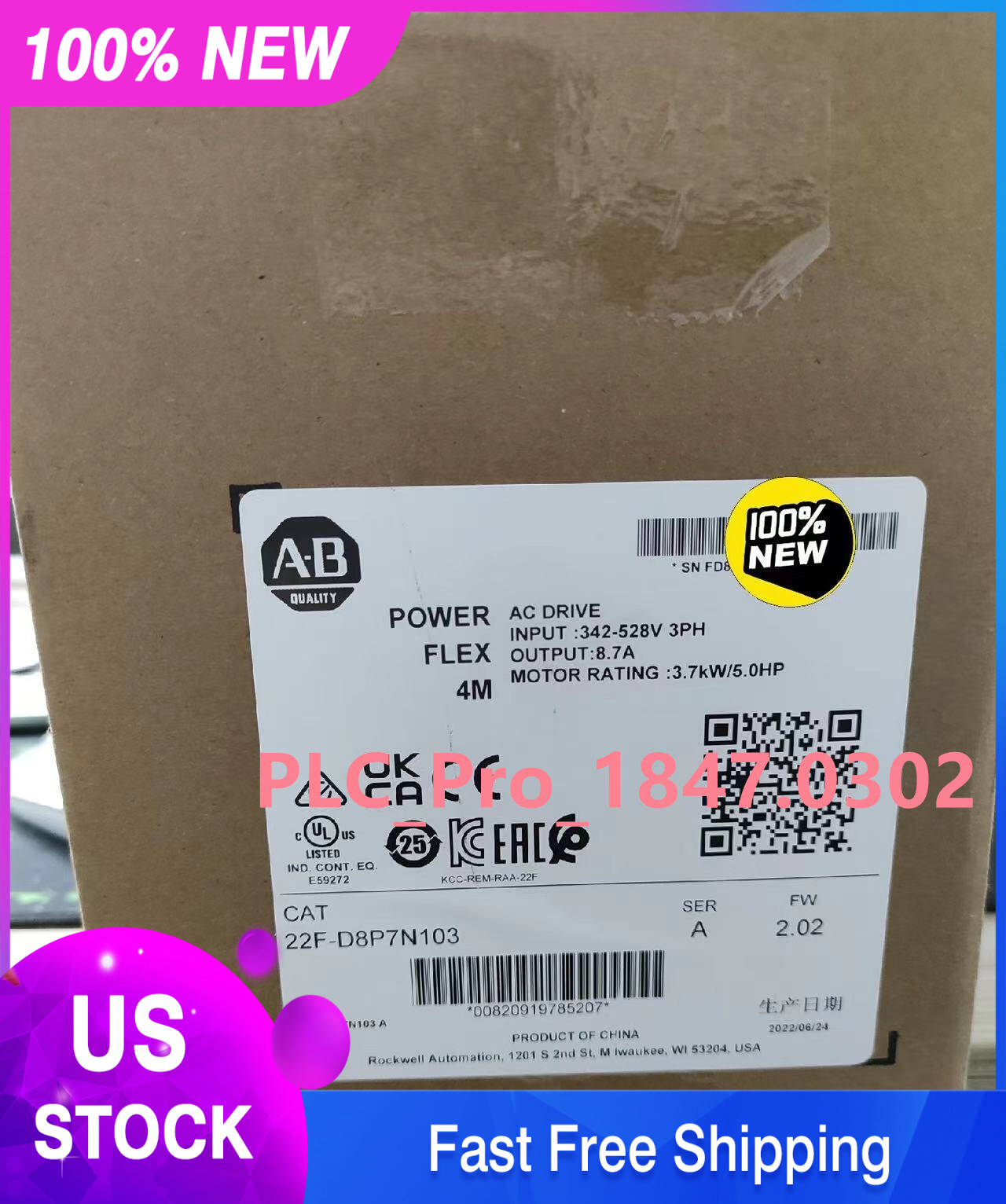 1PCS New Allen Bradley 22F-D8P7N103 SER A PowerFlex 4M AC Drive Fast ship