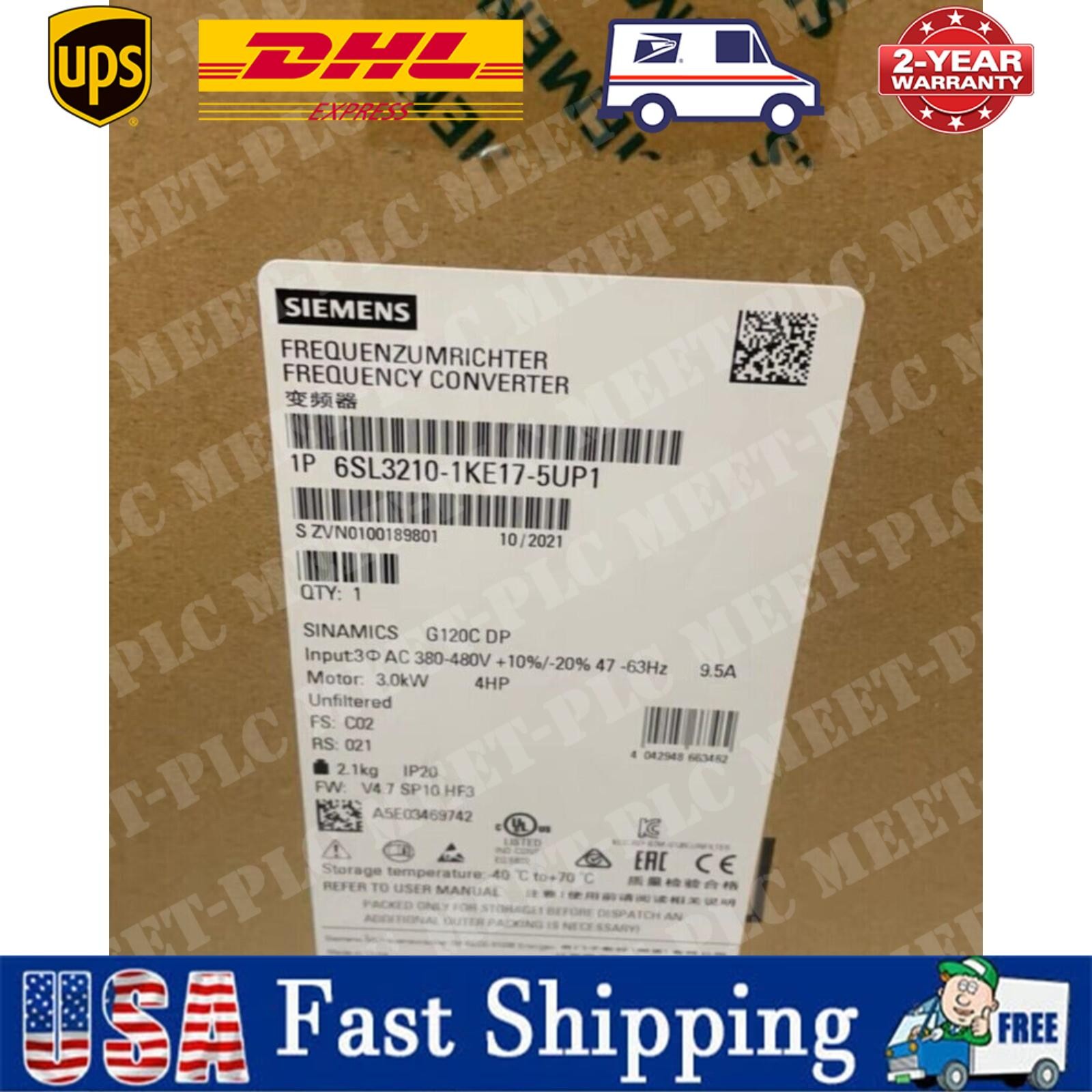 New Siemens 6SL3210-1KE17-5UP1 SINAMICS G120C 3,0KW Power Module Expedited Ship