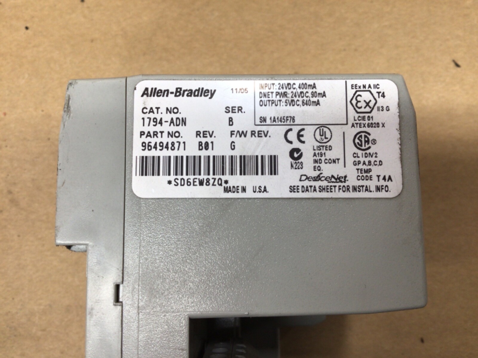 AB/ALLEN BRADLEY 1794-ADN DEVICE NET FLEX I/O ADAPTER #4010K19IAC