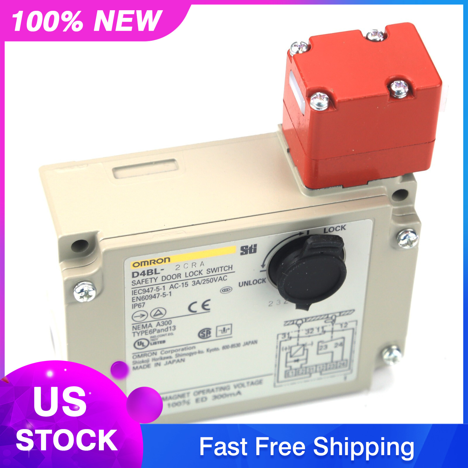 1PC Omron D4BL-2CRA D4BL2CRA Guard Lock Safety-Door Switch US Free TAX