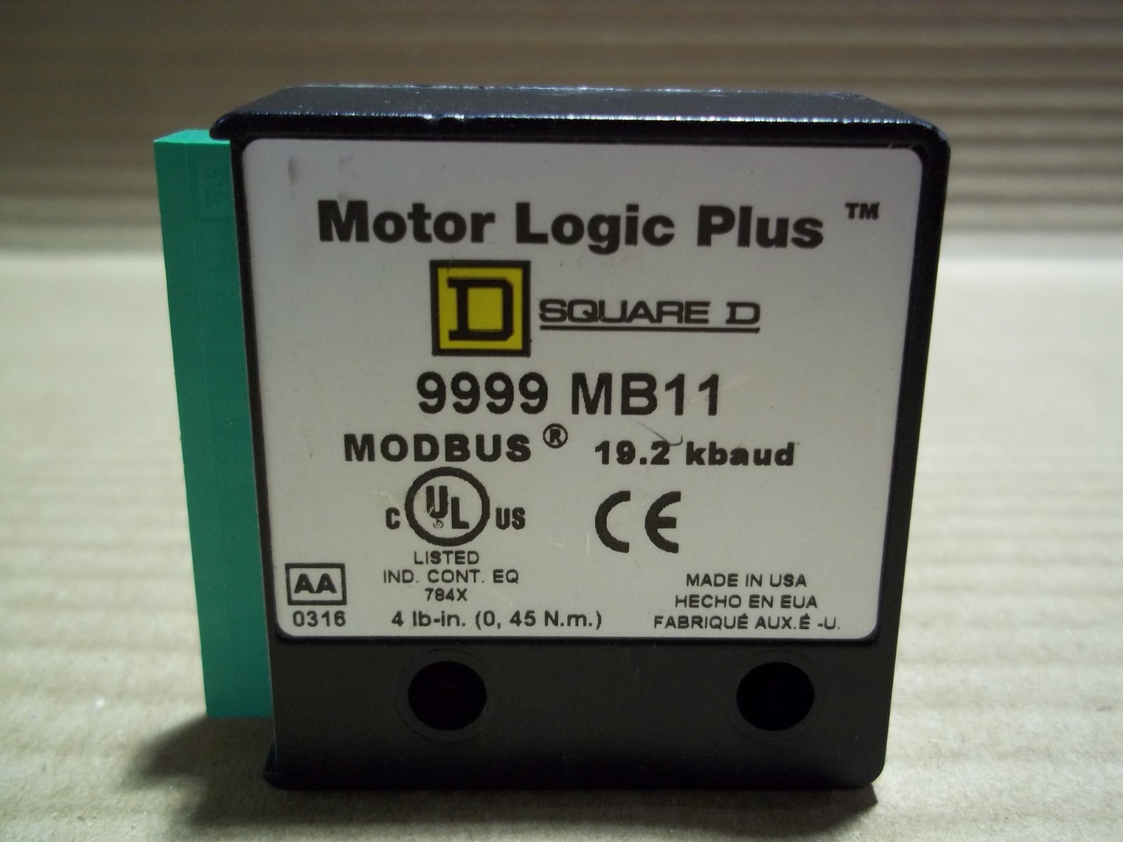 SQUARE D 9999 MB11 MOTOR LOGIC PLUS MODBUS 19.2 KBAUD COMMUNICATIONS MODULE