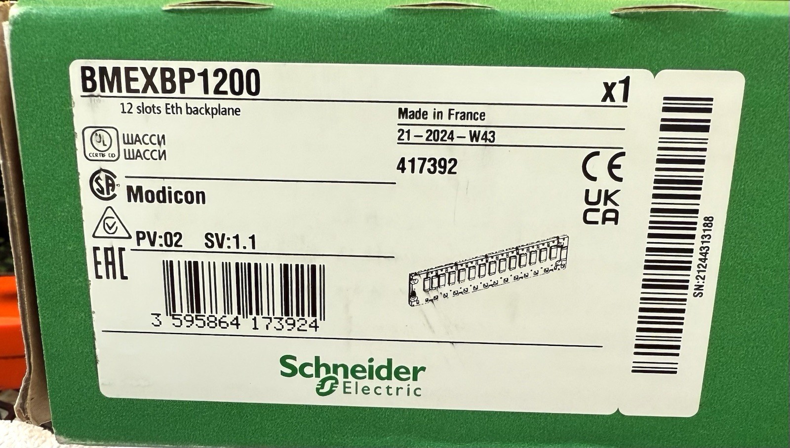 BMEXBP1200 Schneider Electric Modicon X80 12 Slot Rack Ethernet Back Plane