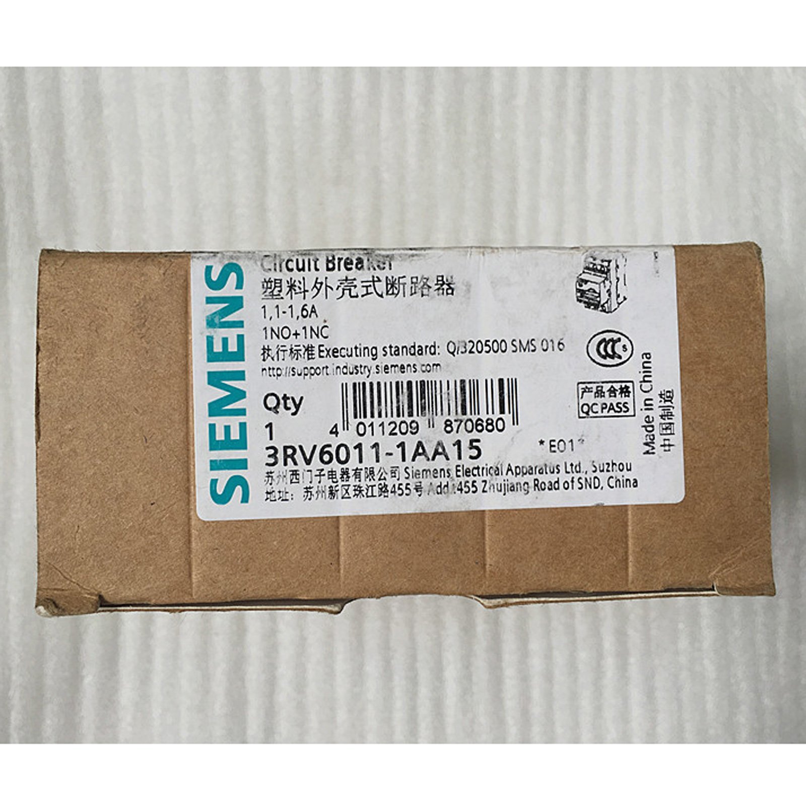 NEW SIEMENS 3RV6011-1AA15 3RV6011-1AA15 Circuit Breaker 1.1-1.6A Fast Delivery