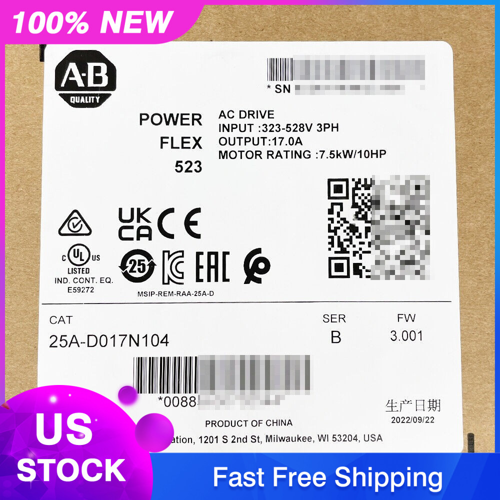 Sealed AB 25A-D017N104 /B PowerFlex 523 480V 17A 10HP HT DOO