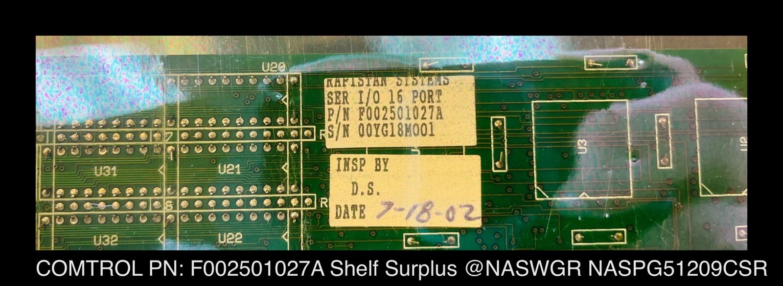 Rapistan Systems F002501027A PC Board ~ Shelf Surplus ~ Comtrol F002501027A
