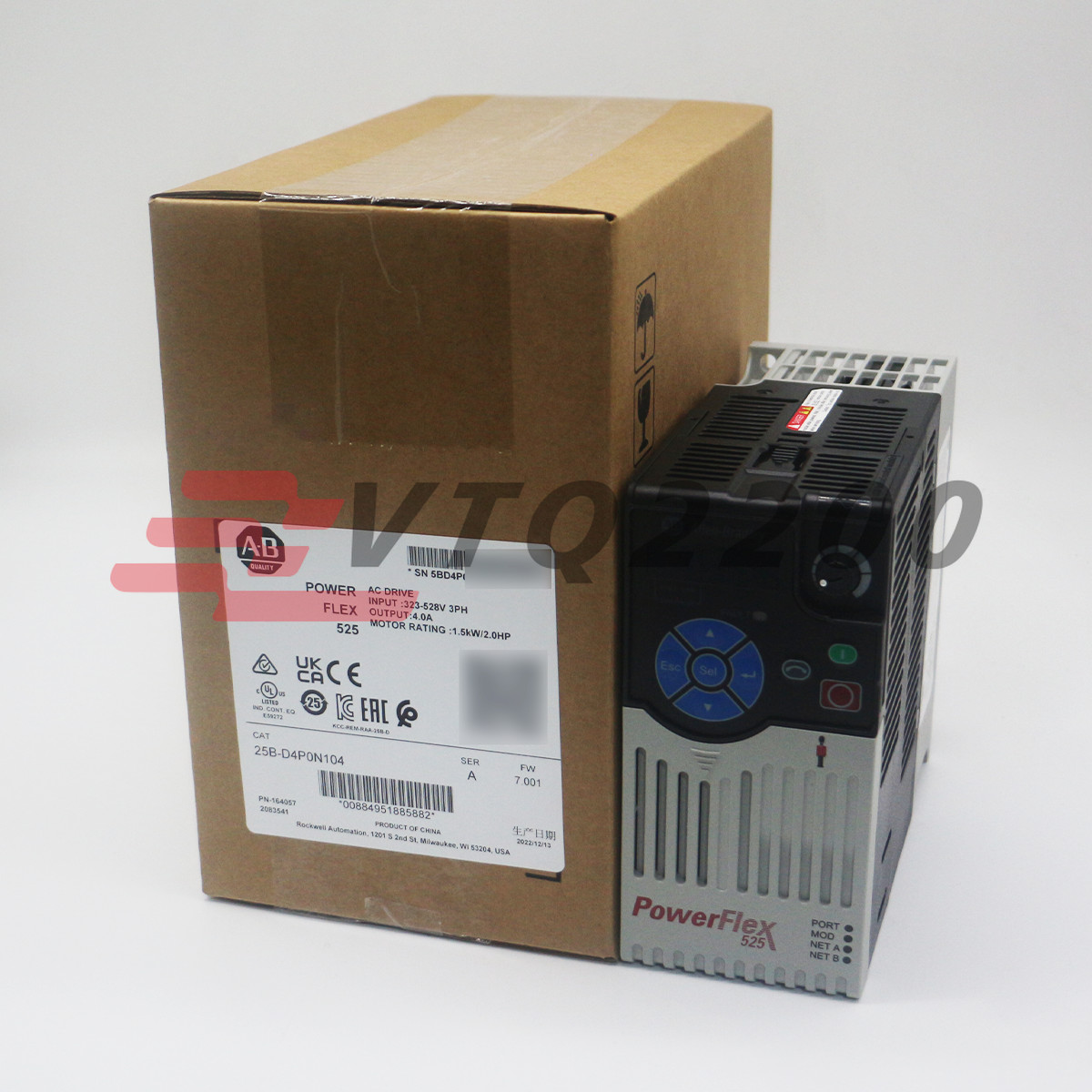 New Allen Bradley 25B-D4P0N104 PowerFlex 525 1.5kW (2Hp) AC Drive