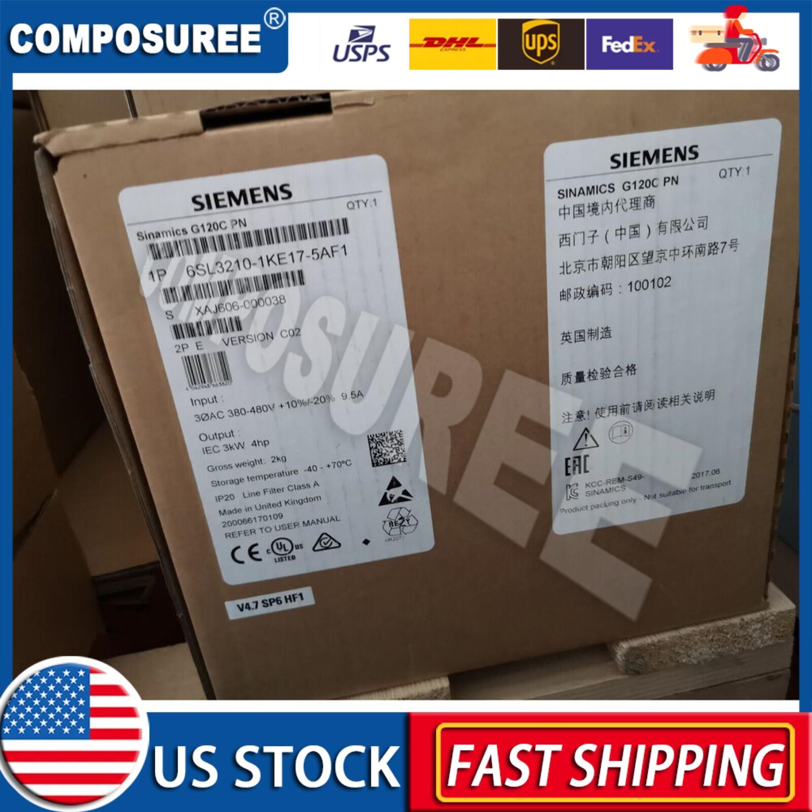 New Siemens 6SL3210-1KE17-5AF1 6SL32101KE175AF1 G120C RATED POWER 3,0KW