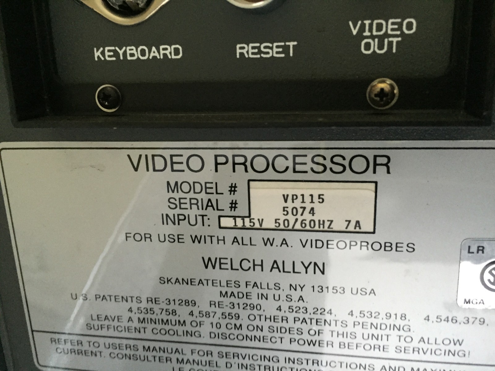 WELCH VP115 ,WELCH ALLYN VP115 VIDEO PROBE-2000 PROCESSOR ,AW