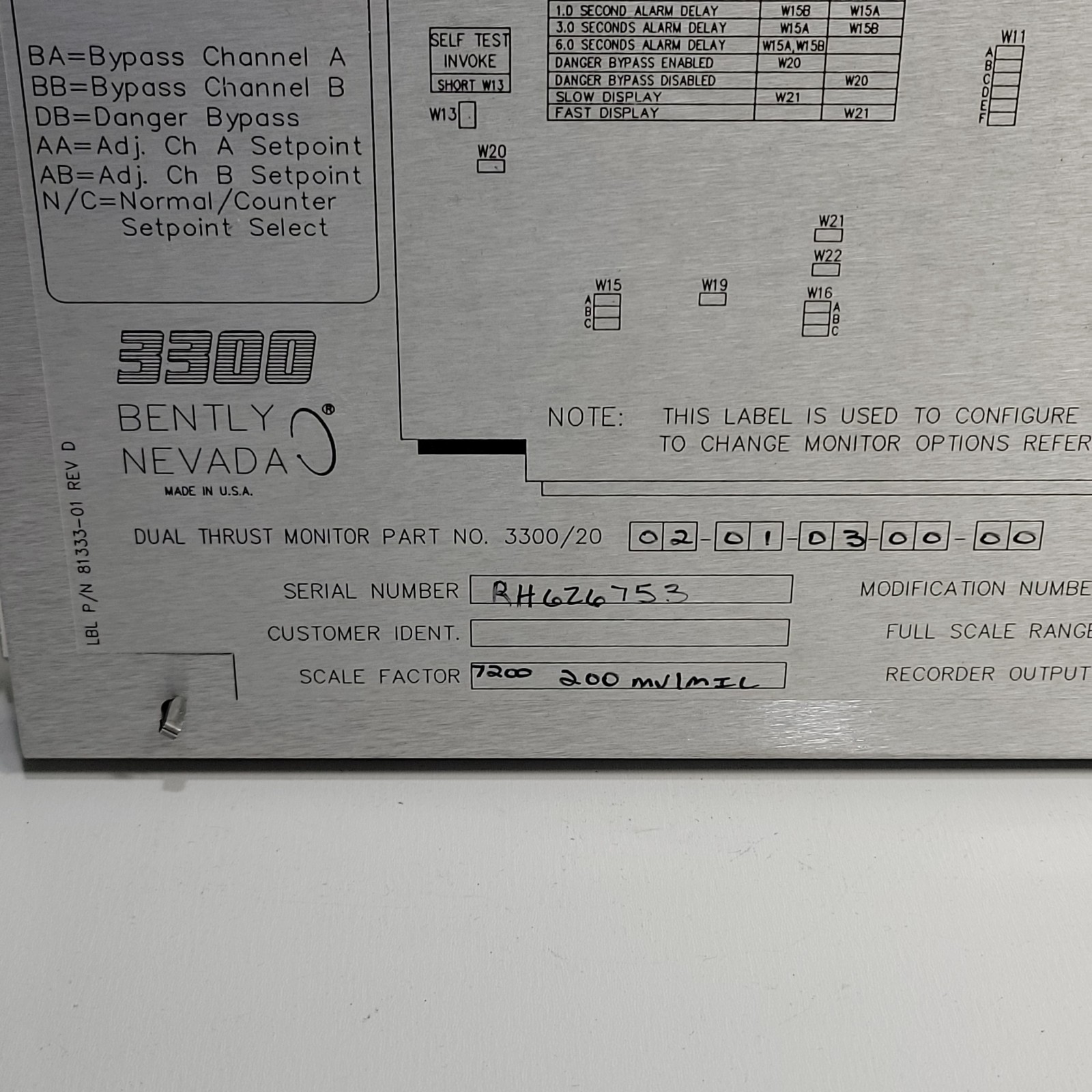Bently Nevada 3300/20-02-01-03 Dual Thrust Monitor System Control Module