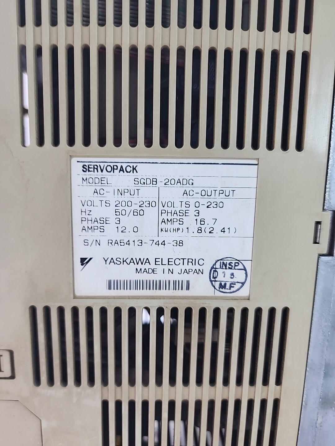 Yaskawa SGDB20ADG Industrial Control System USED From US Machine