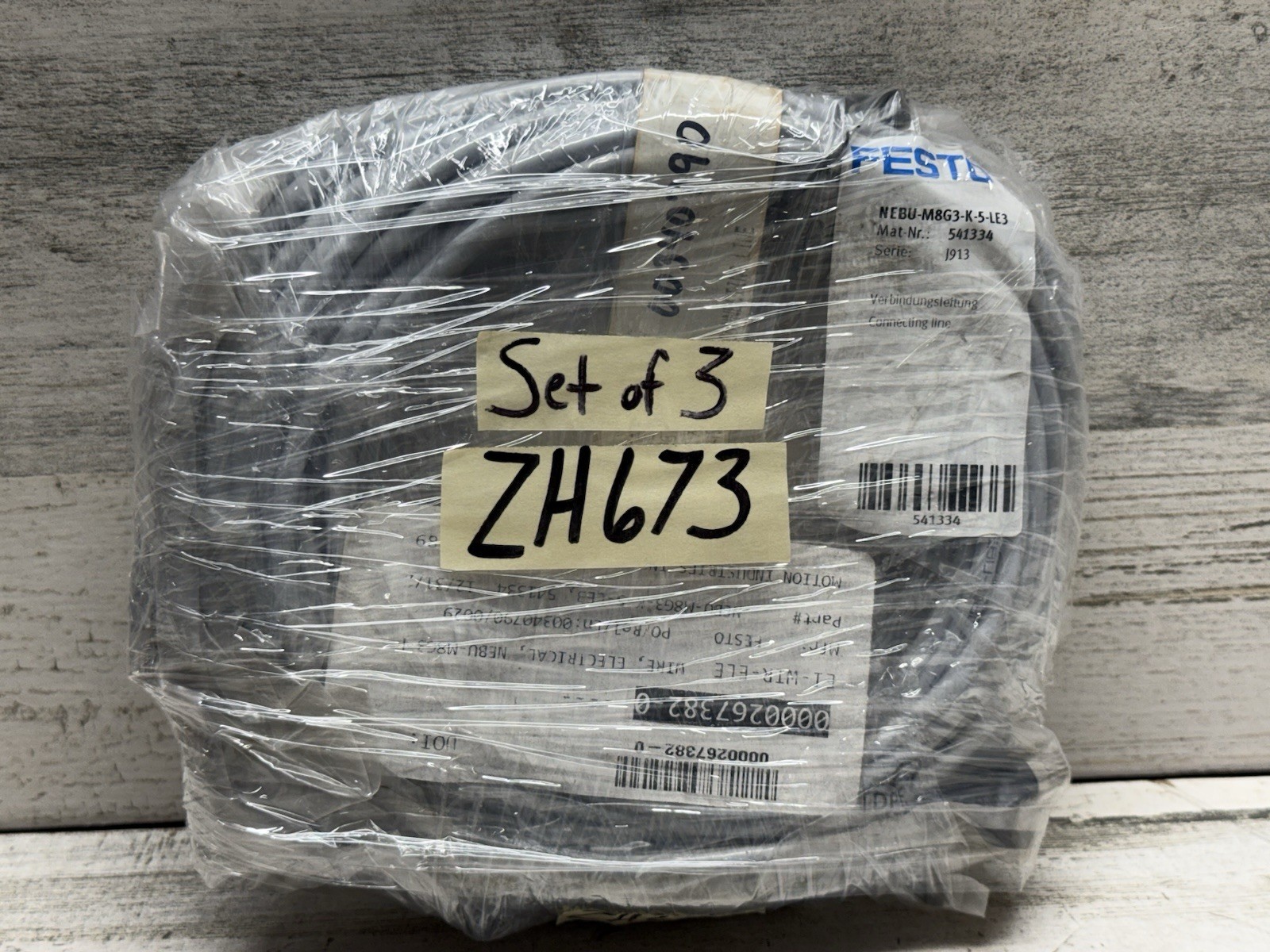 Lot of 3 FESTO NEBU-M8G3-K-5-LE3 — 541334 Connecting Cable New