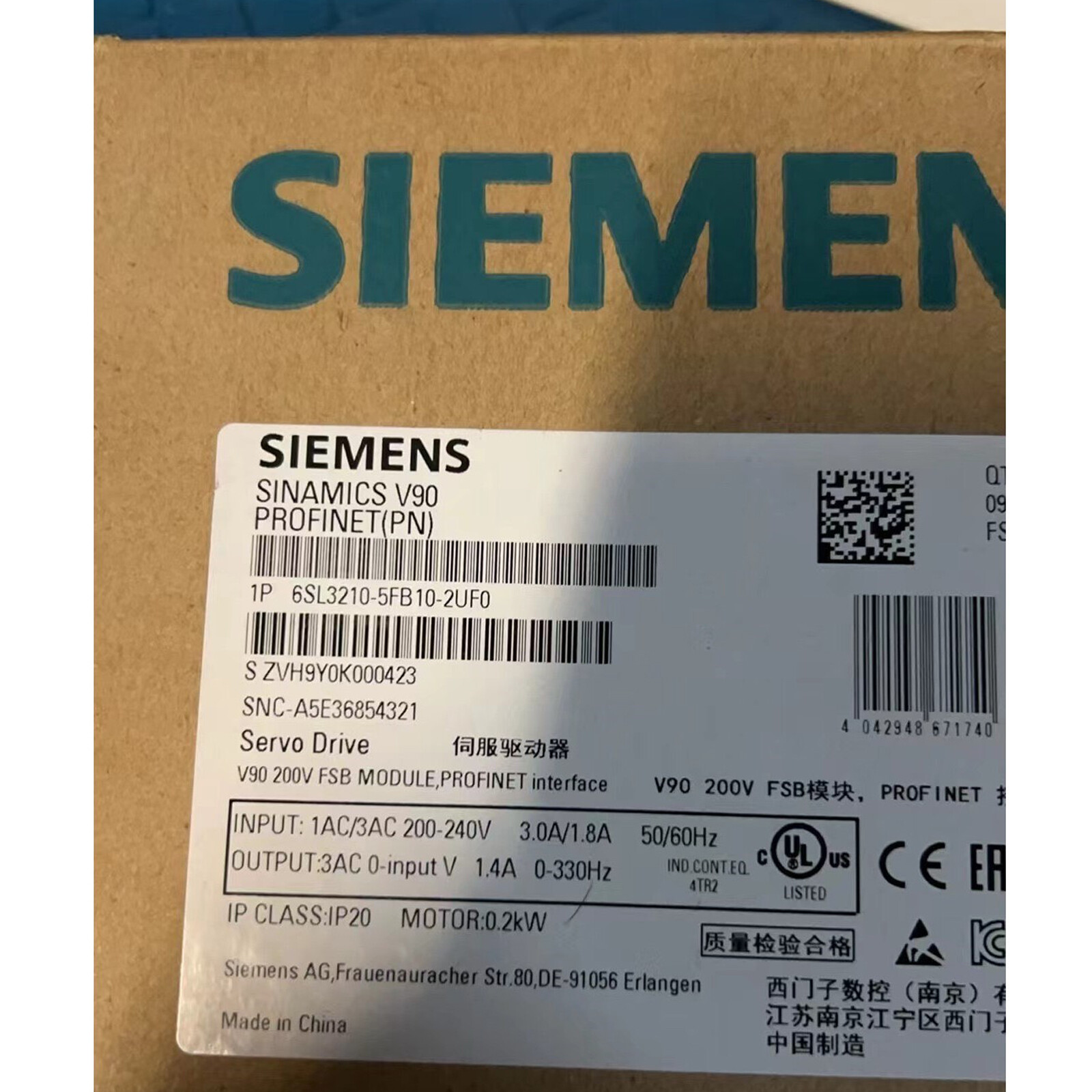 New Siemens 6SL32105FB102UF0 Servo drive 6SL3210-5FB10-2UF0 ship free
