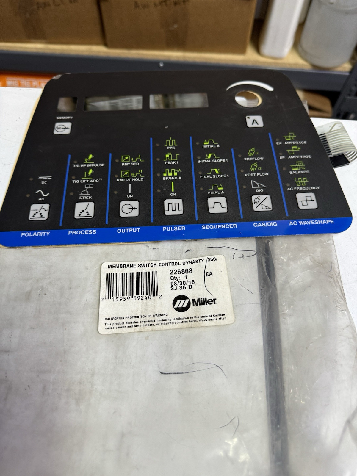 226868 Dynasty 350/700 Membrane Control – NEW OPEN BOX | Miller Welder Part