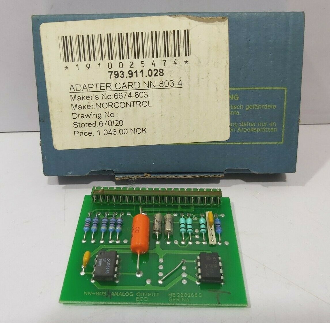 NORCONTROL NH-803.4 ANALOG OUTPUT ADAPTER CARD HE220265B NH8034