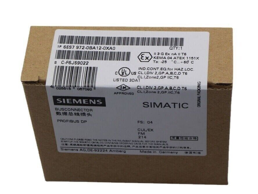 6ES7972-0BA12-0XA0 New Siemens SIMATIC DP Connector 6ES7 972-0BA12-0XA0